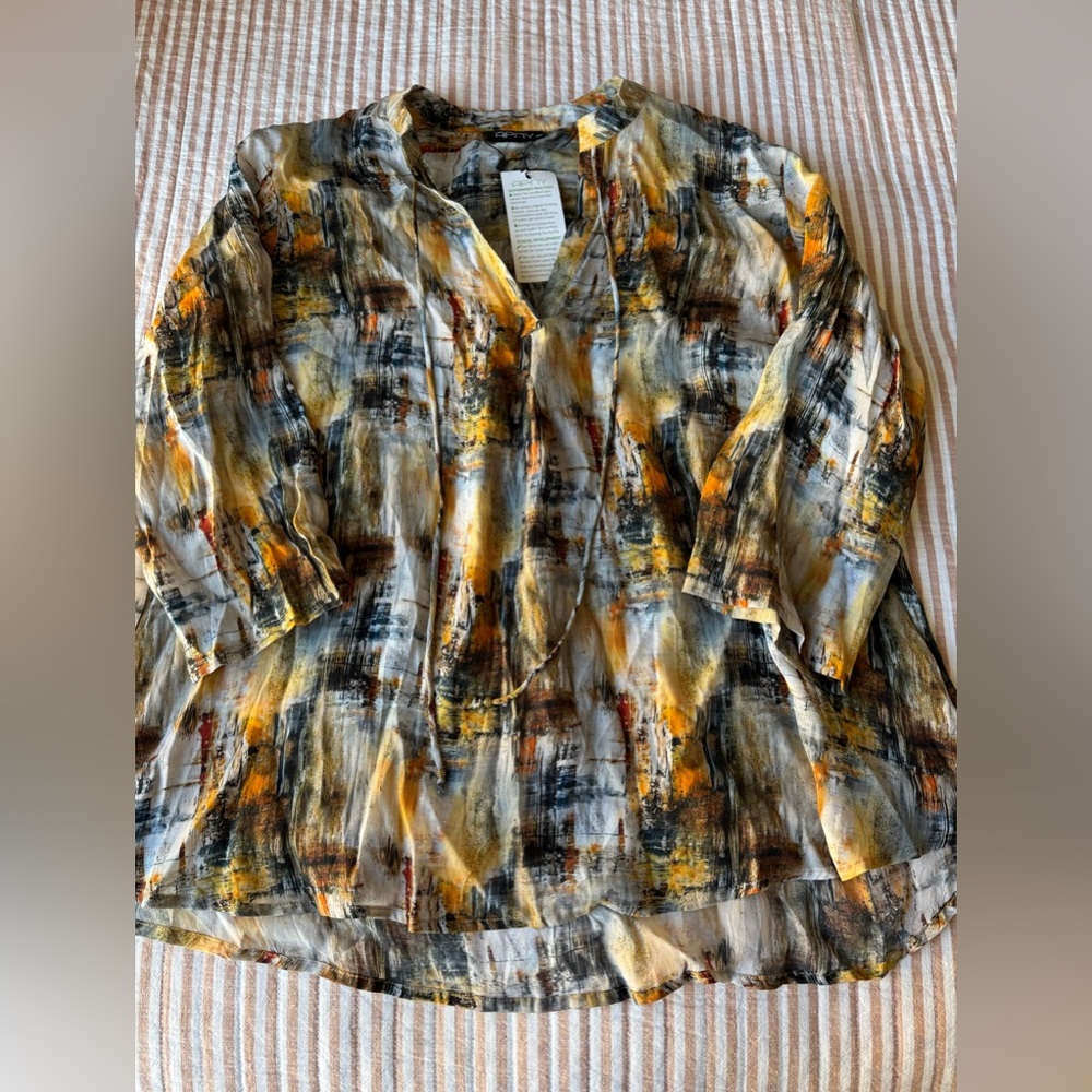 NWT! AP.NY Women’s Brown Multicolor Blouse 3/4 Sleeve Boho Y2K 90’s Top Sz: XL